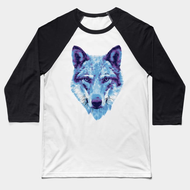 Winter Wolf Stare Baseball T-Shirt by polliadesign